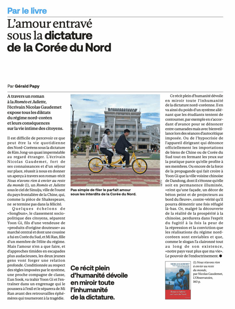 "Nous n'avons rien à envier au reste du monde" de Nicolas Gaudemet en pleine page dans Le Vif/L'Express
